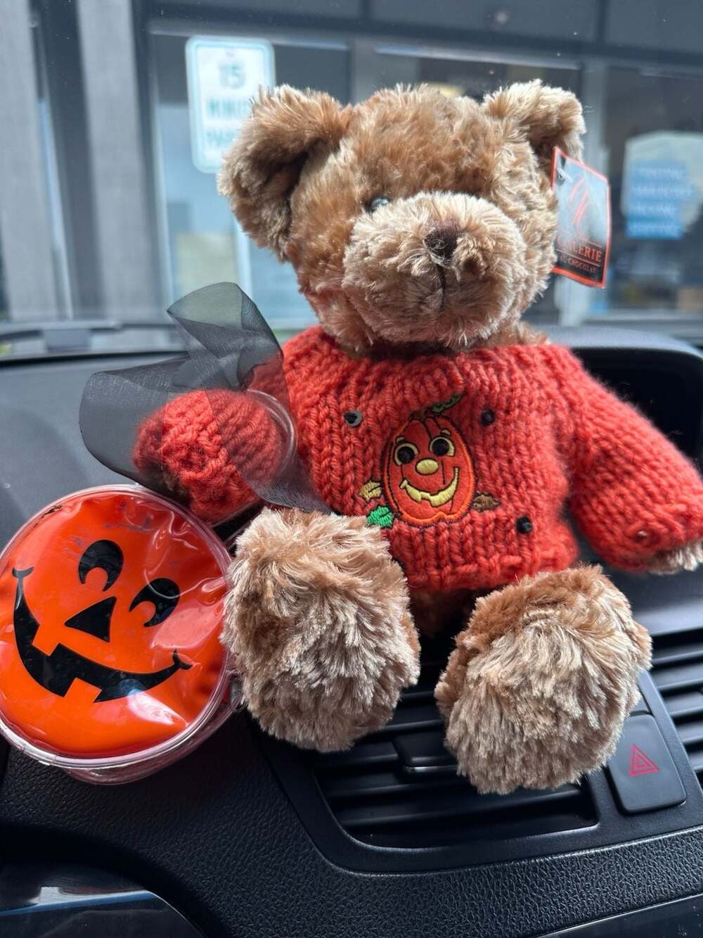 Galerie 11 Inch Halloween Bear in Red Sweater with Pumpkin Bag